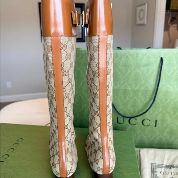 Gucci Women's GG Knee-high Boot in Tan w/ Box - Picture 5 of 7